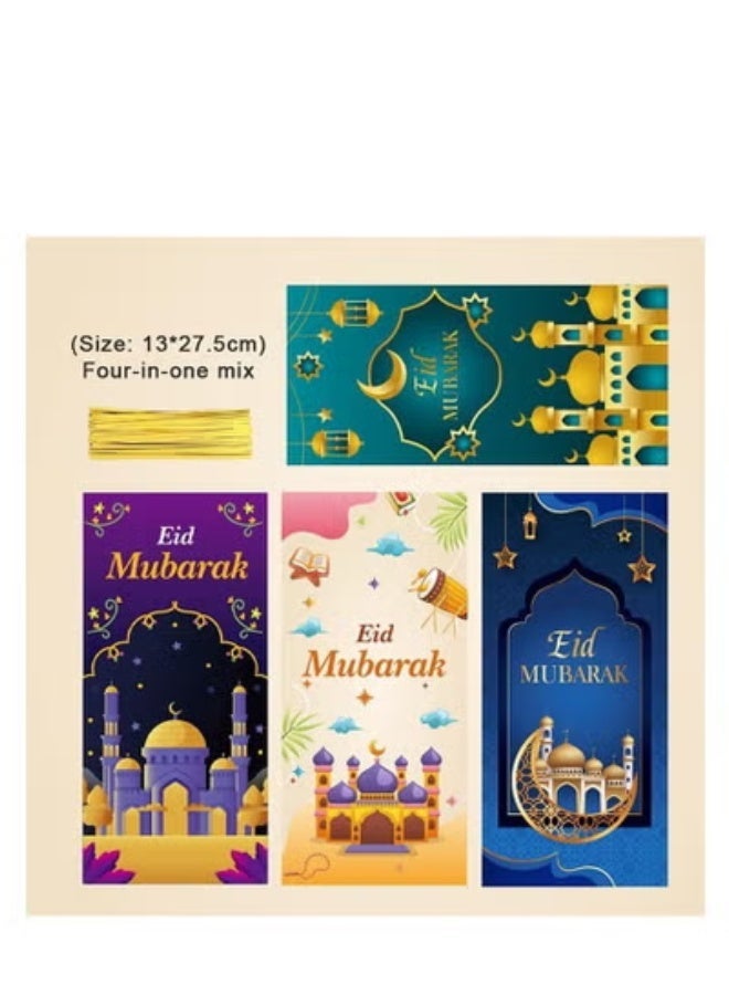 50 PCS Eid Mubarak Cellophane Bags Muslim Ramadan Cello Bags Castle Moon Goody Bag with Twist Ties Eid Mubarak Candy Bags Green Blue Treat Gift Bag for Muslim Festival Eid Party Favor - Image 3